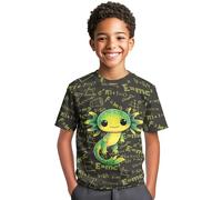 QWEFVB Maglietta estiva per ragazzi, a maniche corte, con grafica in stile cartone animato, per ragazzi, dinosauro con fiamme pazze, 7-8 anni, Formula Matematica Axolotl Verde, 3-4 Years