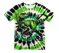 QWEFVB Maglietta Neon Tie Dye per Bambini Ragazzi e Ragazze Maglietta Tie-Dye Hippes Tshirt per Bambini Senior Età 6-16 Anni, Dinosauro, 9-10 Anni