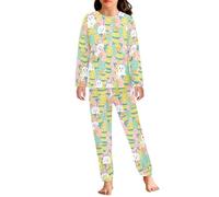 QWEFVB Set pigiama da ragazza bradipo a maniche lunghe con pantaloni, tuta tuta taglie forti, abbigliamento cosplay per bambini, Uovo di Pasqua Verde, 15-16 Years