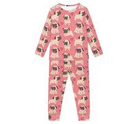 QWEFVB Set pigiama per bambine a maniche lunghe, top e pantaloni, abbigliamento da notte in tessuto, 3-15 anni, Pug Dog Lovely, 5-6 Years