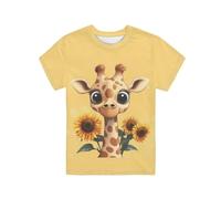 QWEFVB T-shirt per ragazze 2-16 camicia a maniche corte estiva girocollo pullover top magliette grafiche abbigliamento scuola bambini, Giraffa Giraffa Girasole, 9-10 Anni