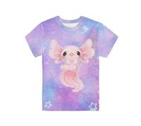 QWEFVB YSTARDREAM - T-shirt alla moda a maniche corte, per bambini, morbida e traspirante, con simpatico riccio, 7-8 anni, Axolotl Galassia Viola, 11-12 Years