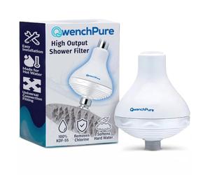 QwenchPure - Filtro per doccia più efficace, con addolcitore e depuratore KDF ad alto rendimento per la rimozione del cloro, con cartuccia sostituibile