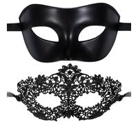 QWEPU Confezione da 2 mascherine per balli di fine anno, nero stile classico, in pizzo per feste sexy ed eleganti, carnevale di Venezia, mascherata, misterioso, San Valentino