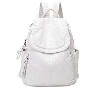Qwertfeet Zaino da donna in morbida pelle casual in pelle lavata zaino ragazza donna viaggio piccola borsa a tracolla impermeabile zaino moda PU casual vintage borse per adolescenti bianco, bianco,