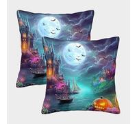 QWERTYUIOPD Castello al Chiaro di Luna Federe Cuscini 3D Set di 2 Federe Notte Incantata Federe per Cuscini Poliestere Cerniera Invisibile Adulti Bambini 50x50cm