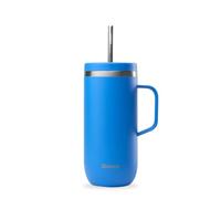 QWETCH - Cold Cup 600 ml con manico e cannuccia - 24 ore ghiacciato e 12 ore freddo - blu azzurro - borraccia termica in acciaio inox, tazza termica caffè