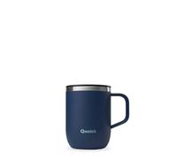 Qwetch - Tazza Termica 350 ml con Manico Blu Notte - Mug Termica Caffè & Tè - Acciaio Inox Riciclato 90% - 6h Caldo / 12h Freddo - Coperchio Scorrevole Antigoccia - Compatibile con Filtri