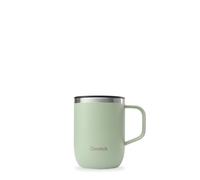 Qwetch - Tazza Termica 350 ml con Manico Verde Tiglo - Mug Termica Caffè & Tè - Acciaio Inox Riciclato 90% - 6h Caldo / 12h Freddo - Coperchio Scorrevole Antigoccia - Compatibile con Filtri
