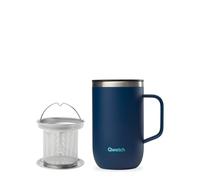 Qwetch - Tazza Termica 470 ml con Manico & Filtro Infusore - Tisaniere Termica in Acciaio Inox Riciclato Blu Notte - Thermos Caffè e Tè - 6h Caldo / 12h Freddo - Coperchio Scorrevole Antigoccia
