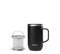 Qwetch - Tazza Termica 470 ml con Manico & Filtro Infusore - Tisaniere Termica in Acciaio Inox Riciclato Nero - Thermos Caffè e Tè - 6h Caldo / 12h Freddo - Coperchio Scorrevole Antigoccia
