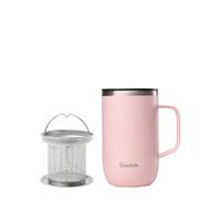 Qwetch - Tazza Termica 470 ml con Manico & Filtro Infusore - Tisaniere Termica in Acciaio Inox Riciclato Rosa Pastello - Thermos Caffè e Tè - 6h Caldo / 12h Freddo - Coperchio Scorrevole Antigoccia