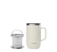 Qwetch - Tazza Termica 470 ml con Manico & Filtro Infusore - Tisaniere Termica in Acciaio Inox Riciclato Sabbia - Thermos Caffè e Tè - 6h Caldo / 12h Freddo - Coperchio Scorrevole Antigoccia