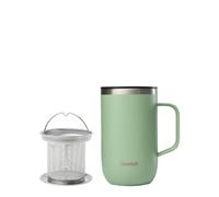Qwetch - Tazza Termica 470 ml con Manico & Filtro Infusore - Tisaniere Termica in Acciaio Inox Riciclato Verde Tiglo - Thermos Caffè e Tè - 6h Caldo / 12h Freddo - Coperchio Scorrevole Antigoccia