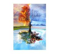 Qwewqe - Quadro su tela con albero colorato per quattro stagioni, arte moderna nordica, arte moderna da parete, quadro e stampe per soggiorno (senza cornice, 50 x 70 cm)