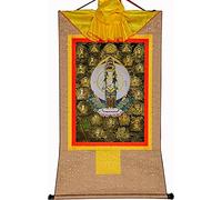 QWFVHJ Rotolo Dipinto Appeso, Rotolo di Seta Dipinto, Rotolo di Seta Dipinto, Thangka Tibetano, Avalokitesvara dalle Mille Braccia, Padmapani, Tibetano(Beige,Large(85cm*63cm))
