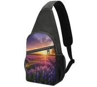 QWHJK Borsa a tracolla multifunzione, con stampa di prato di lavanda al tramonto, da uomo, da donna, piccola borsa a tracolla