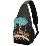 QWHJK Borsa a tracolla multifunzione, quattro gatti neri sdraiati sul pianoforte con stampa di tastiera da uomo, borsa a tracolla da donna, piccola borsa a tracolla