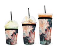 QWHJK Copertura per tazza d'acqua, con stampa di libellula e loto, per bevande calde, semplice copertura per tazza d'acqua, maniche per tazze da caffè, riutilizzabili