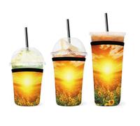 QWHJK Copertura per tazza d'acqua, maniche per tazza con stampa di girasole e tramonto per bevande calde, semplice copertura per tazza d'acqua, maniche per tazze da caffè riutilizzabili