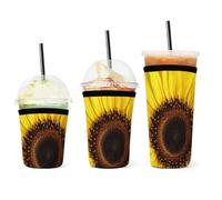 QWHJK Copertura per tazza d'acqua, maniche per tazza con stampa floreale e girasole per bevande calde, semplice copertura per tazza d'acqua, maniche per tazze da caffè riutilizzabili