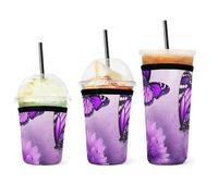 QWHJK Copertura per tazza d'acqua, motivo floreale viola con farfalle stampate, per bevande calde, semplice copertura per tazza d'acqua, maniche per tazze da caffè, riutilizzabili