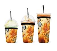 QWHJK Copertura per tazza d'acqua, simpatica stampa girasole e farfalla per bevande calde, semplice copertura per tazza d'acqua, maniche per tazze da caffè riutilizzabili