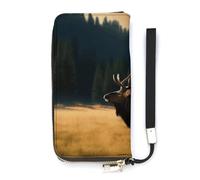 QWHJK Portafoglio minimalista da uomo, con stampa alce nel prato, portafoglio bifold carino, portafoglio da viaggio, da donna, alce nel prato, 20 x 10,5 cm, moderno