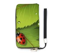 QWHJK Portafoglio minimalista da uomo, con stampa di foglie e coccinelle, portafoglio bifold carino, portafoglio da viaggio da donna, foglie e coccinelle, 20 x 10,5 cm, moderno