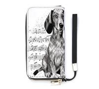 QWHJK Portafoglio minimalista da uomo, con stampa di note musicali bassotto, portafoglio bifold carino, portafoglio da viaggio da donna, note musicali bassotto, 20 x 10,5 cm, moderno