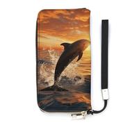 QWHJK Portafoglio minimalista da uomo, delfino che salta fuori dall'acqua, portafoglio bifold carino, portafoglio da viaggio, da donna, delfino che salta fuori dall'acqua, 20 x 10,5 cm, moderno