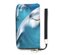 QWHJK Portafoglio minimalista da uomo, delfino con un sorriso stampa bifold portafoglio, portafoglio carino, portafoglio da viaggio da donna, delfino con un sorriso, 20 x 10,5 cm, moderno