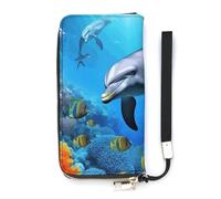 QWHJK Portafoglio minimalista da uomo, delfino nella barriera corallina, portafoglio bifold con stampa, grazioso portafoglio, portafoglio da viaggio, da donna, delfino nella barriera corallina, 20 x