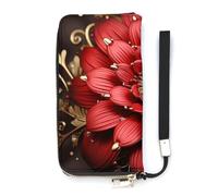 QWHJK Portafoglio minimalista da uomo, portafoglio a doppia piega con stampa floreale in oro rosso, portafoglio carino, portafoglio da viaggio da donna, fiore oro rosso, 20 x 10,5 cm, moderno
