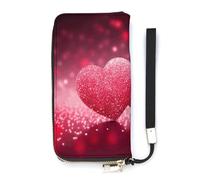 QWHJK Portafoglio minimalista da uomo, portafoglio bifold con stampa a cuore rosso, portafoglio carino, portafoglio da viaggio da donna, glitter cuore rosso, 20 x 10,5 cm, moderno, cuore rosso glitter