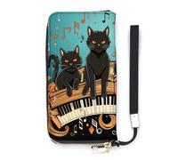 QWHJK Portafoglio minimalista da uomo, quattro gatti neri sdraiati sulla tastiera del pianoforte, portafoglio bifold carino, portafoglio da viaggio da donna, quattro gatti neri sdraiati sulla tastiera