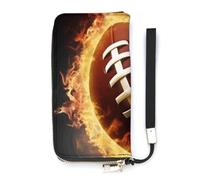 QWHJK Portafoglio minimalista da uomo, stampa di football americano fiammeggiante, portafoglio bifold carino, portafoglio da viaggio da donna, fiammeggiante football americano, 20 x 10,5 cm, moderno