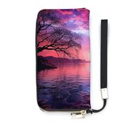 QWHJK Portafoglio minimalista da uomo, viola tramonto su acqua, portafoglio bifold con stampa carino, portafoglio da viaggio da donna, tramonto viola sull'acqua, 20 x 10,5 cm, moderno