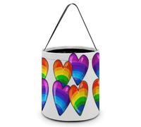 QWHJK Sacchetti per caramelle, con stampa di cuori arcobaleno colorati per Halloween, secchiello per caramelle riutilizzabile, borsa tote per caramelle alla moda, cuori arcobaleno colorati, taglia