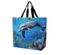 QWHJK Shopping Tote Bag,Dolphin in The Coral Reef Print Bulk Tote Bags,Crossbody Tote Bag,borse della spesa riutilizzabili