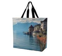 QWHJK Shopping Tote Bag,Lago di Ginevra Svizzera Stampa Bulk Tote Bags,Crossbody Tote Bag,borse della spesa riutilizzabili