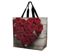 QWHJK Shopping Tote Bag,Rose Rosse A Forma Di Cuore Stampa Bulk Tote Bags,Crossbody Tote Bag,borse della spesa riutilizzabili