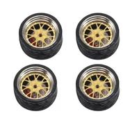 QWHTYO Auto RC Ruote Pneumatici Compatibile con 1/64 RC per Accessori per Parti di Aggiornamento per Auto Modello 4 Pezzi Modificati Ruote Pneumatici in Gomma con Assi A Disco Freno E Tappo Terminale