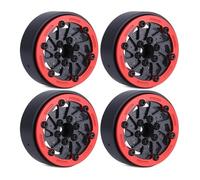 QWHTYO Auto RC Ruote Pneumatici Compatibile con SCX10 per TRX4 per Capra VS4-10 per Cerchione Modello in Fibra di Carbonio da 1,9 Pollici con Rotori dei Freni per Auto Cingolata 1/10 RC(Red)