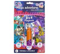QwiToy 35159 Libro Gioco 3 in 1 Magiche Avventure, 3 attività, Libro da Colorare con Penna Magica Ricolorabile, Scenario Apribile con Adesivi, Scenario Pop-Up 3D con Adesivi Puffy