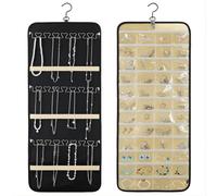 QWORK® 1 pezzo portacollane, organizer per collane sospeso su entrambi i lati, con tasche e gancio antipolvere, per organizzare gioielli, cosmetici e accessori