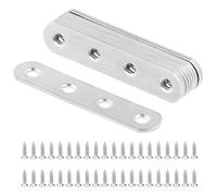 QWORK® 10 Pezzi 77x16x2mm Piastre Staffa Piatta Forata, Piastre di Giunzione per Riparazione, In Acciaio INOX, per Fissaggio Mensola Supporto Mobili con 40 viti