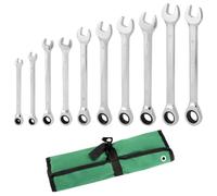 QWORK® 10 Pezzi Chiavi a Cricchetto, 8-19 mm Chiave a Cricchetto Combinata, Chiave a Cricchetto a Testa Fissa 72 Denti, Chiave Combinata Aperta con Borsa Portaoggetti