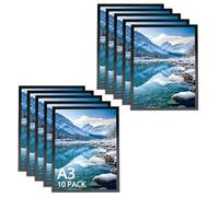 QWORK® 10 Pezzi cornici magnetiche A3, cornice magnetica adesiva per display, nera, per pubblicità, avvisi, documenti