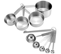 QWORK® 10 Pezzi Misurino e cucchiaio in acciaio inossidabile, misurare tazze e cucchiai dosatori, con righello di misurazione, per solidi e liquidi